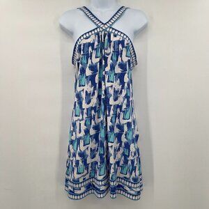 BCBGMAXAZRIA Abstract Print Maxi Dress XS Crisscross Straps Boho Summer XS
